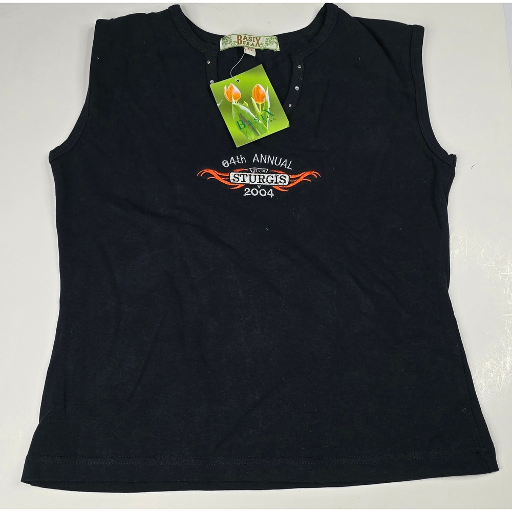 Basix USA Kids Black Sturgis 2004 64th Annual Biker Tank Top Rhinestone Size M